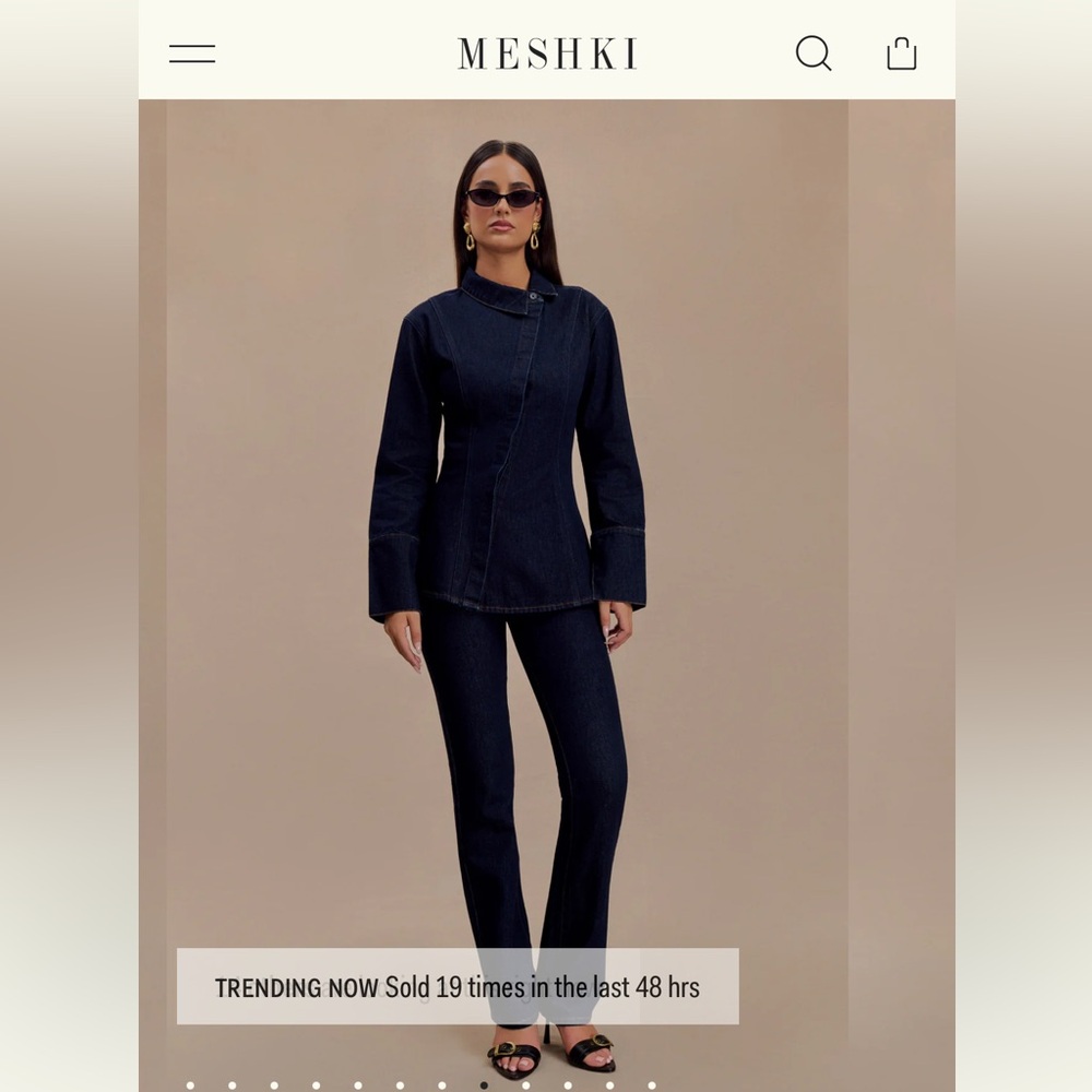 NWT MESHKI Jericho Asymmetrical Denim Shirt - Indigo Blue